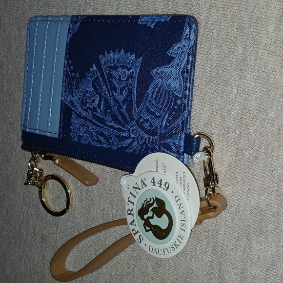 Spartina 449 Navy Floral Pouch with Tan Strap - Picture 2 of 4